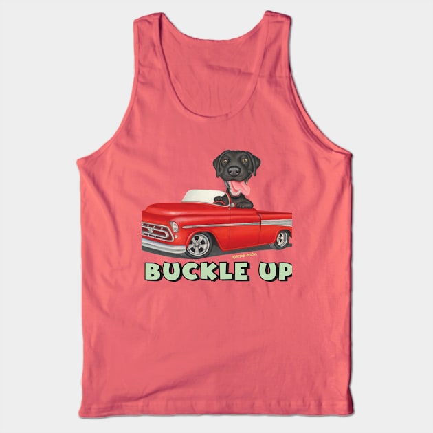 Cute Black labrador Retriever driving Classic Red Truck Tank Top by Danny Gordon Art